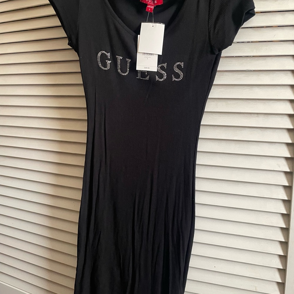 GUESS Black Mini Dress with Logo Detail
